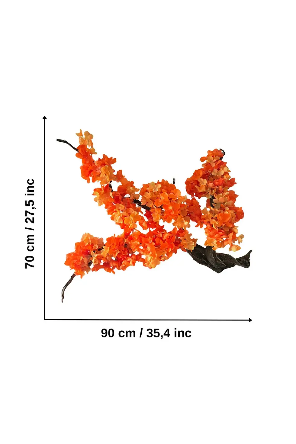 Küçük resim: El Yapımı Doğal Ağaç Gövdeli Duvar Çiçeği Dekoru – Turuncu Sakura Esintisi