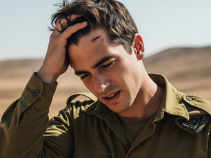 חייל ישראלי מחזיק את הראש אחרי פגיעת ראש קלה