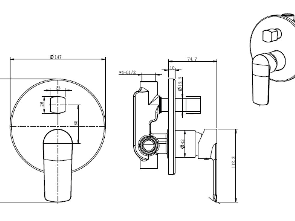Thumbnail: Cobra Seine Bath/Shower Concealed Diverter Mixer 4 Ports 1/2 FI Chrome