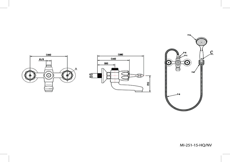 Thumbnail: Cobra Metsi Original LP Bath Diverter Mixer Wall Type & Handshower 1/2 Chrome