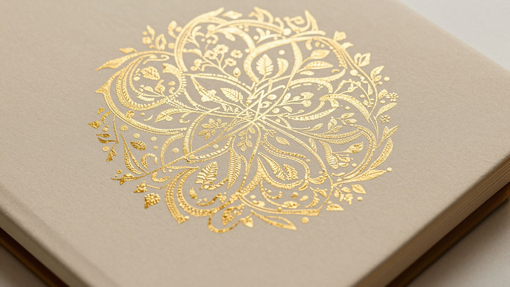 Patrón floral dorado en cubierta beige