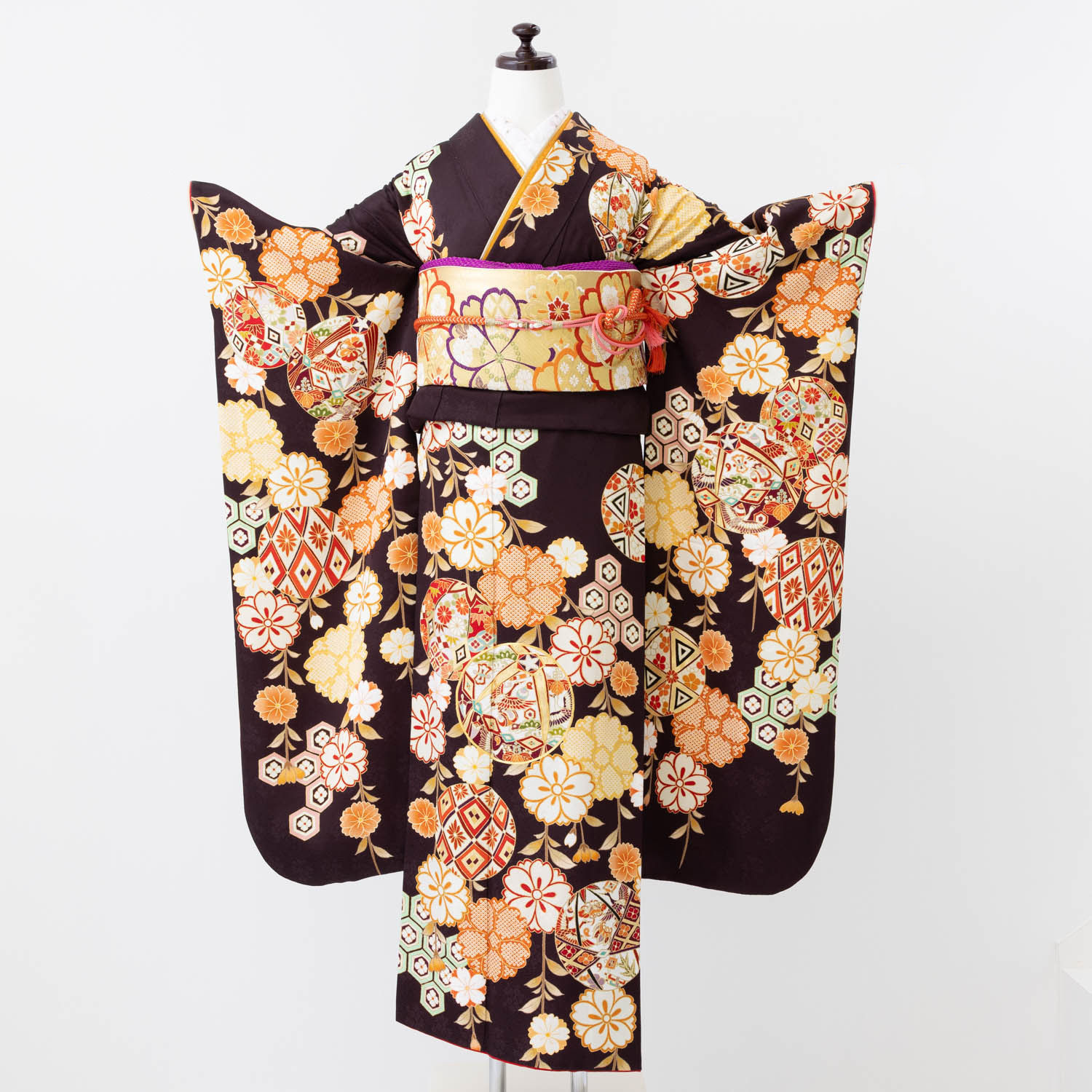 【S-019】茶色地　鞠と亀甲