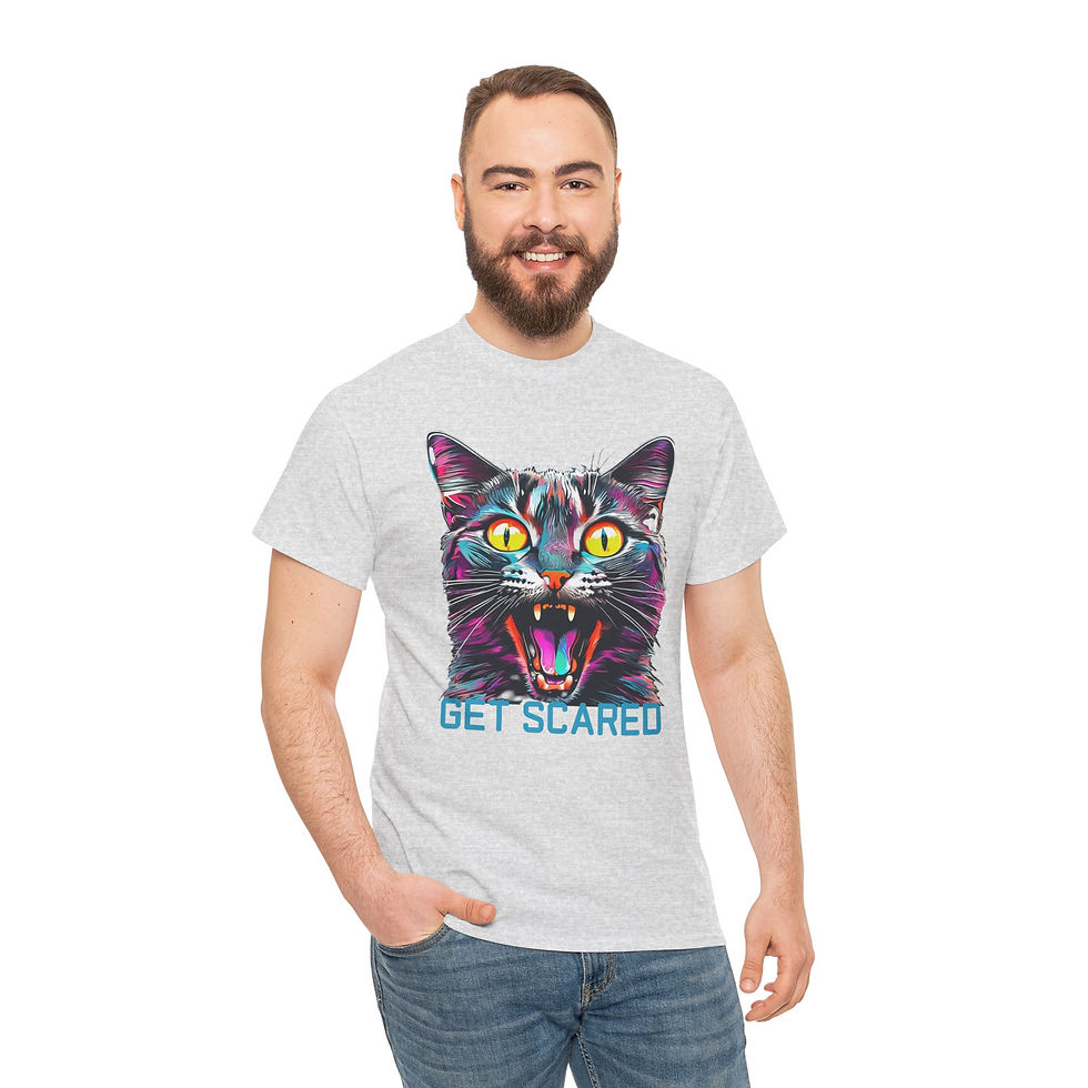 Thumbnail: Get Scared Cat Graphic Tee | Unisex Heavy Cotton T-Shirt for Halloween Lovers