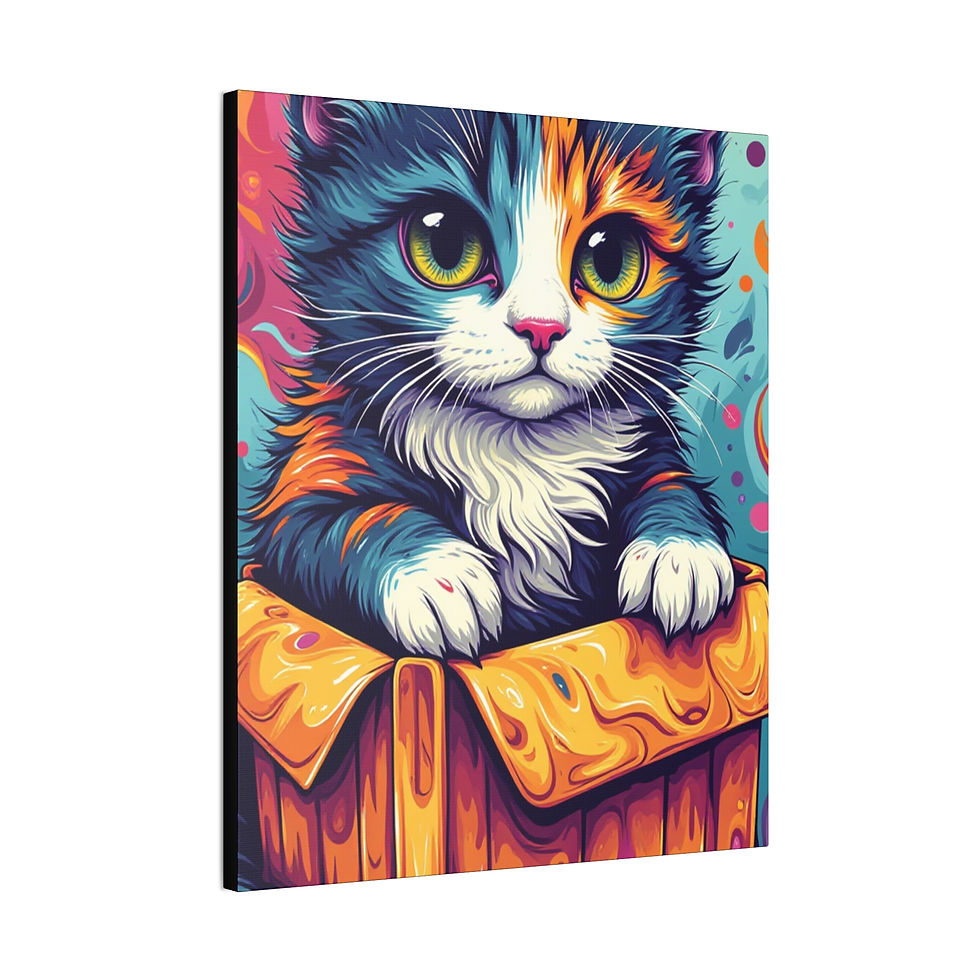 Thumbnail: Colorful Cat Canvas Wall Art - Cute Kitten in Box