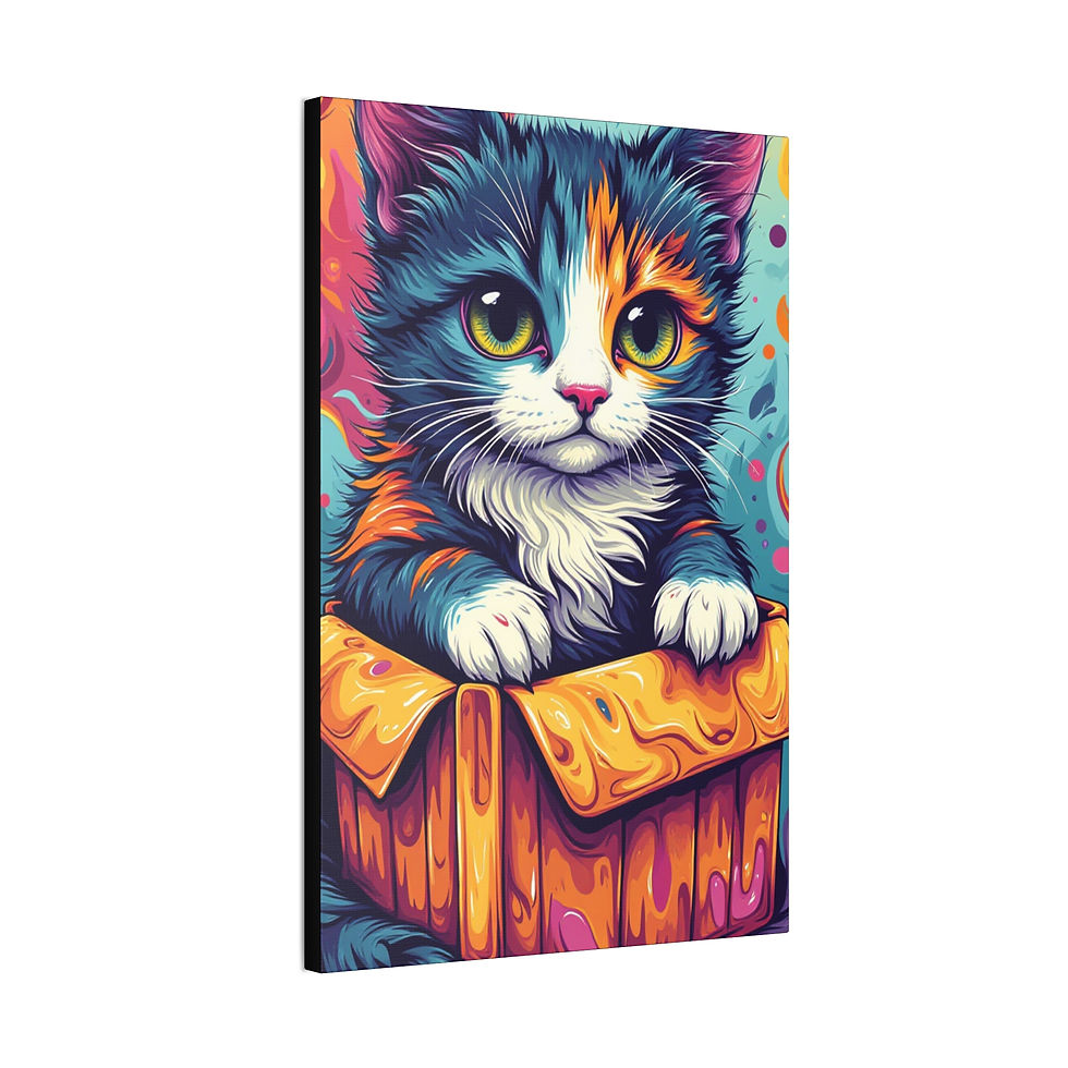 Thumbnail: Colorful Cat Canvas Wall Art - Cute Kitten in Box