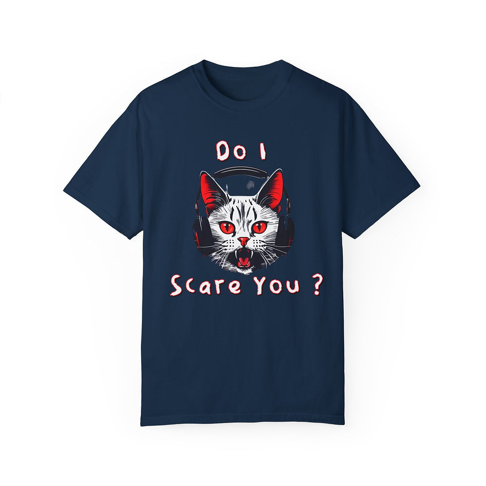 Thumbnail: Funny Cat T-Shirt - 'Do I Scare You?' Garment-Dyed Unisex Tee
