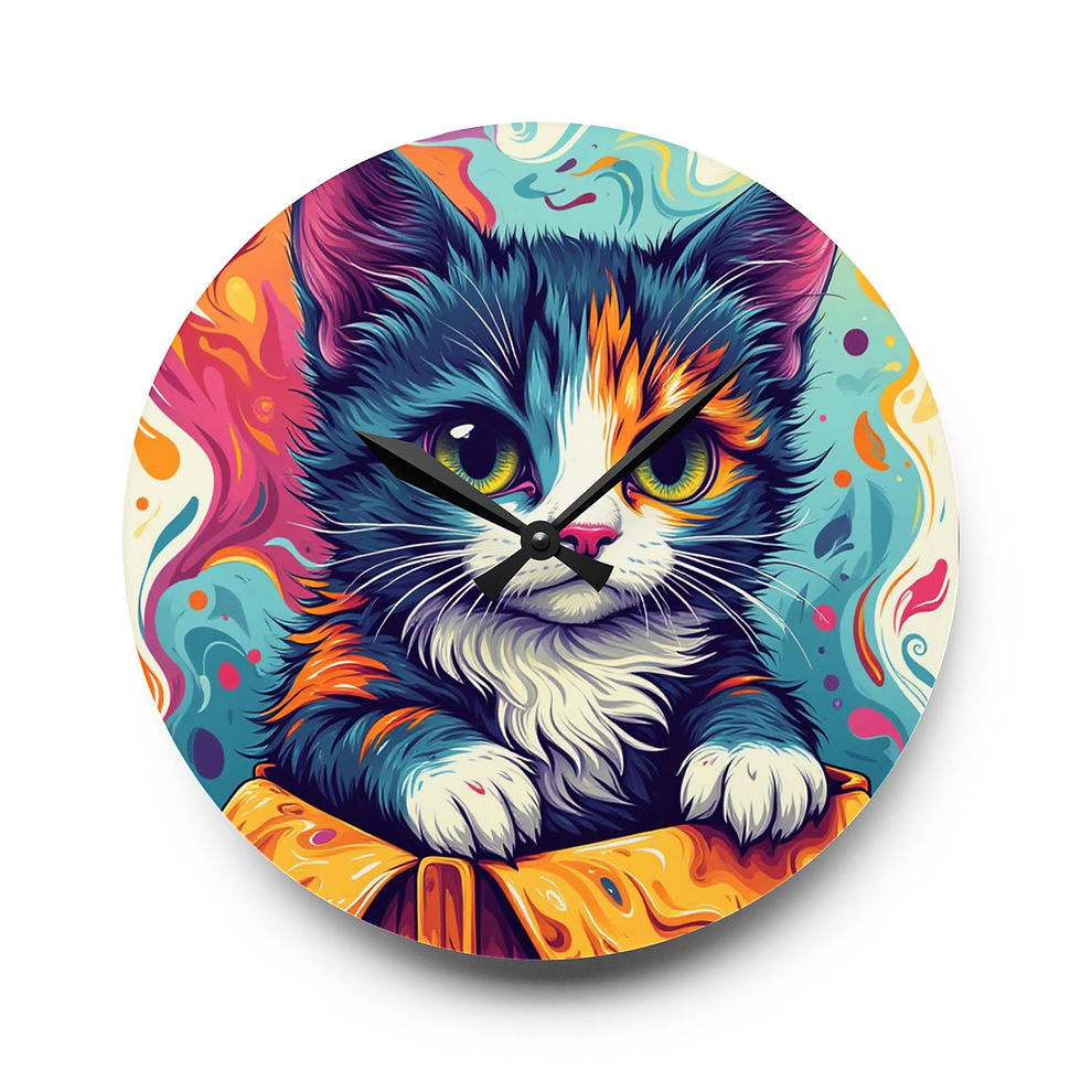 Thumbnail: Colorful Cat Acrylic Wall Clock - Whimsical Pet Decor for Cat Lovers