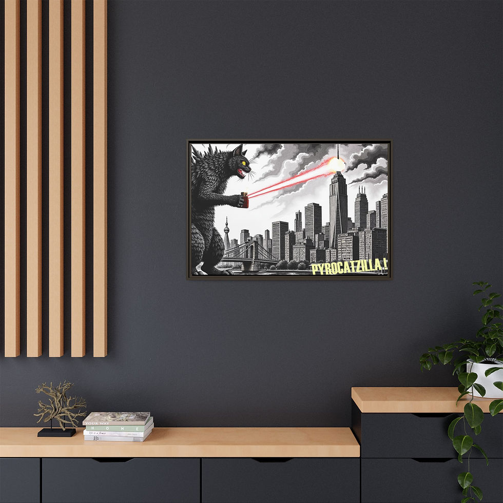 Thumbnail: Framed Art Print - Pyrocatzilla Cat Monster Wall Decor