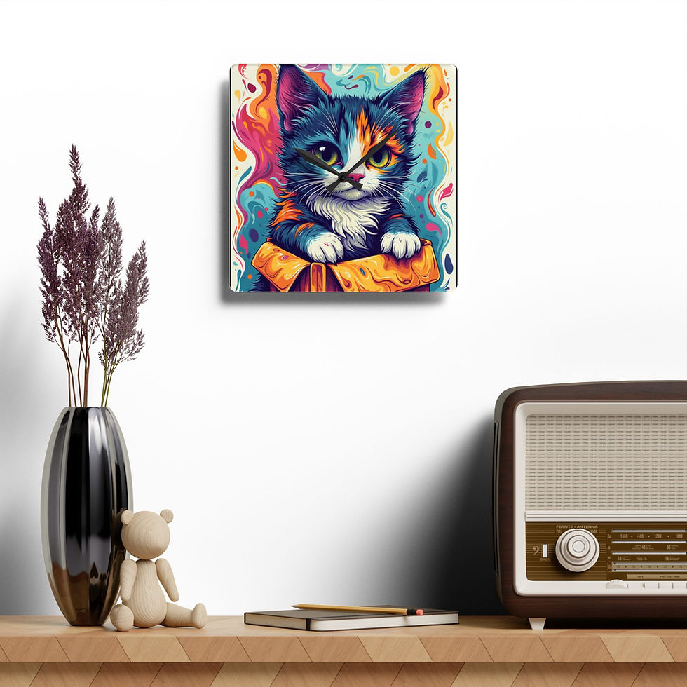 Thumbnail: Colorful Cat Acrylic Wall Clock - Whimsical Pet Decor for Cat Lovers