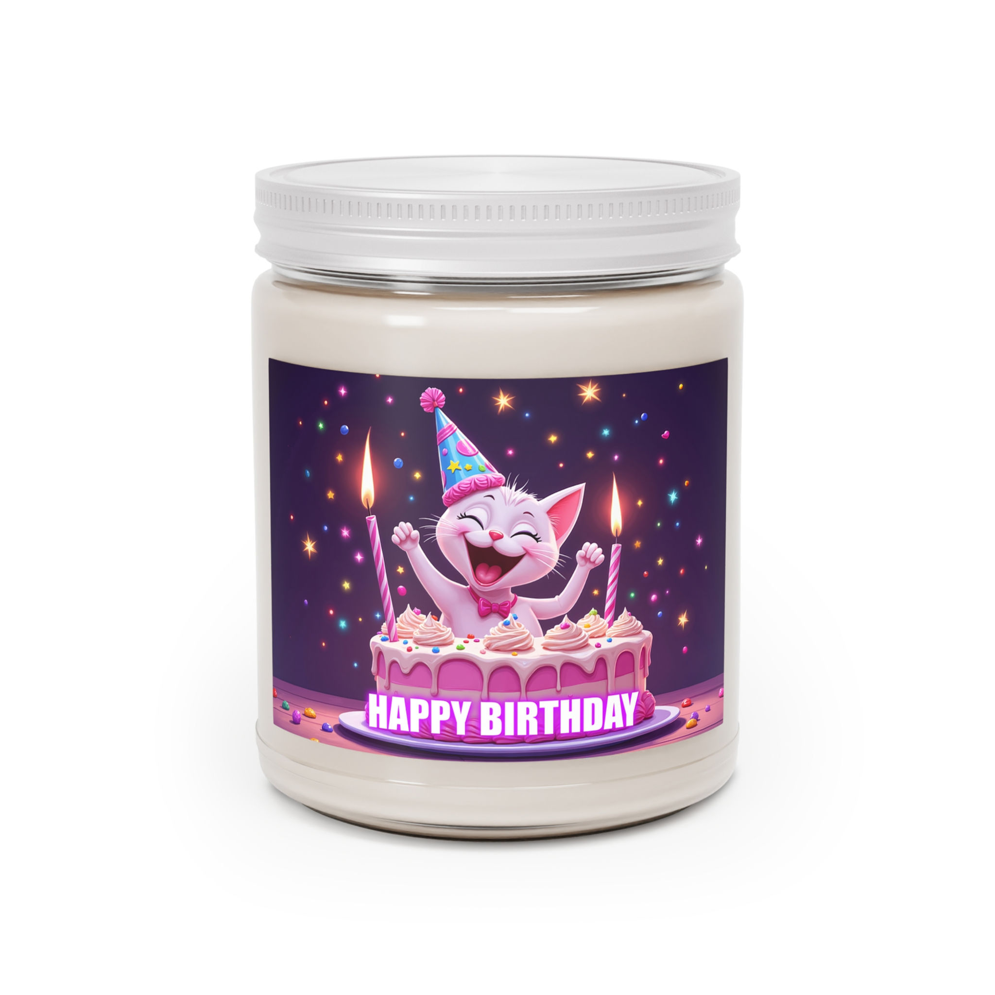 Happy Birthday Scented Candle - Fun Cat Party Candle, 9oz