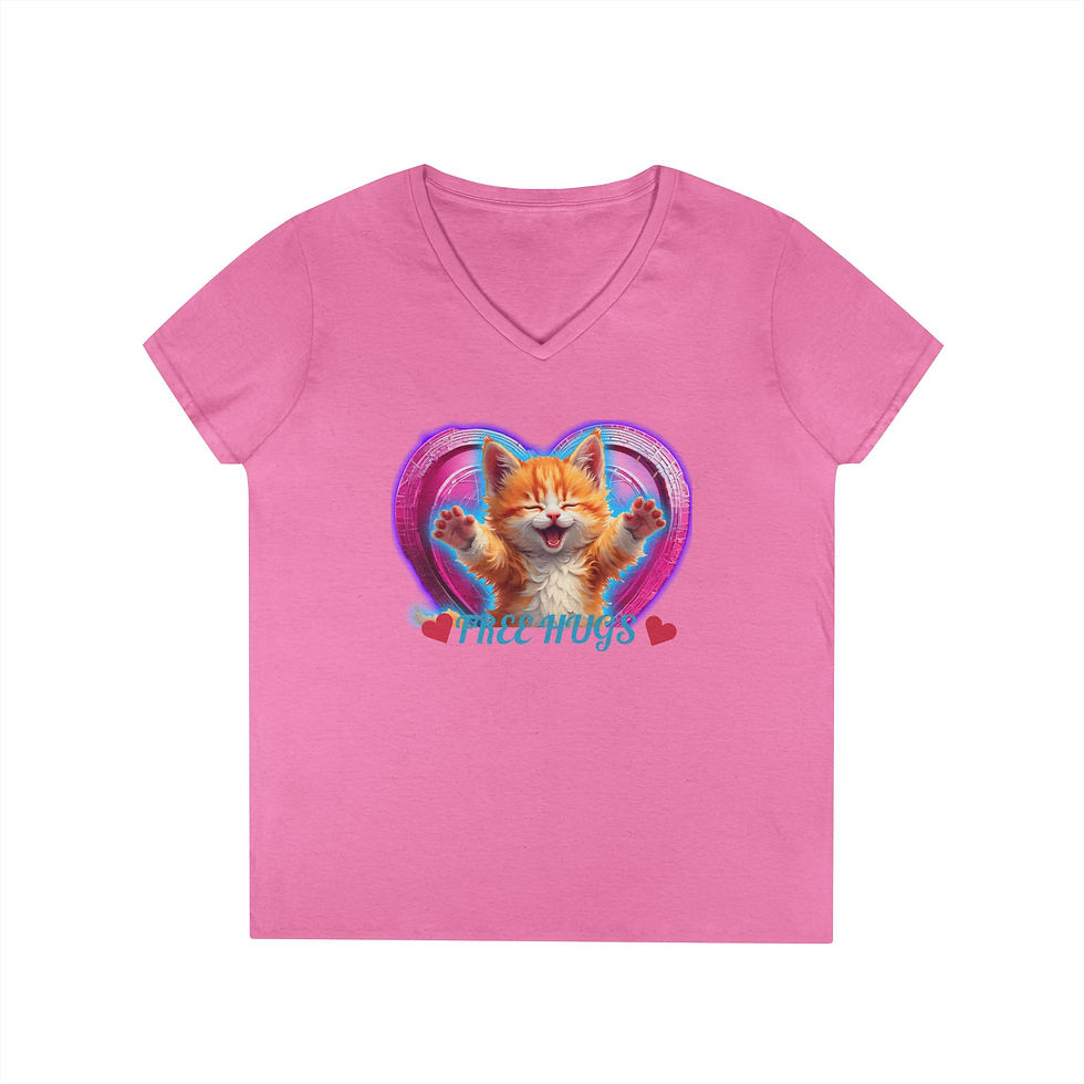 Thumbnail: Ladies' V-Neck T-Shirt - Free Hugs Cute Kitten T-shirt