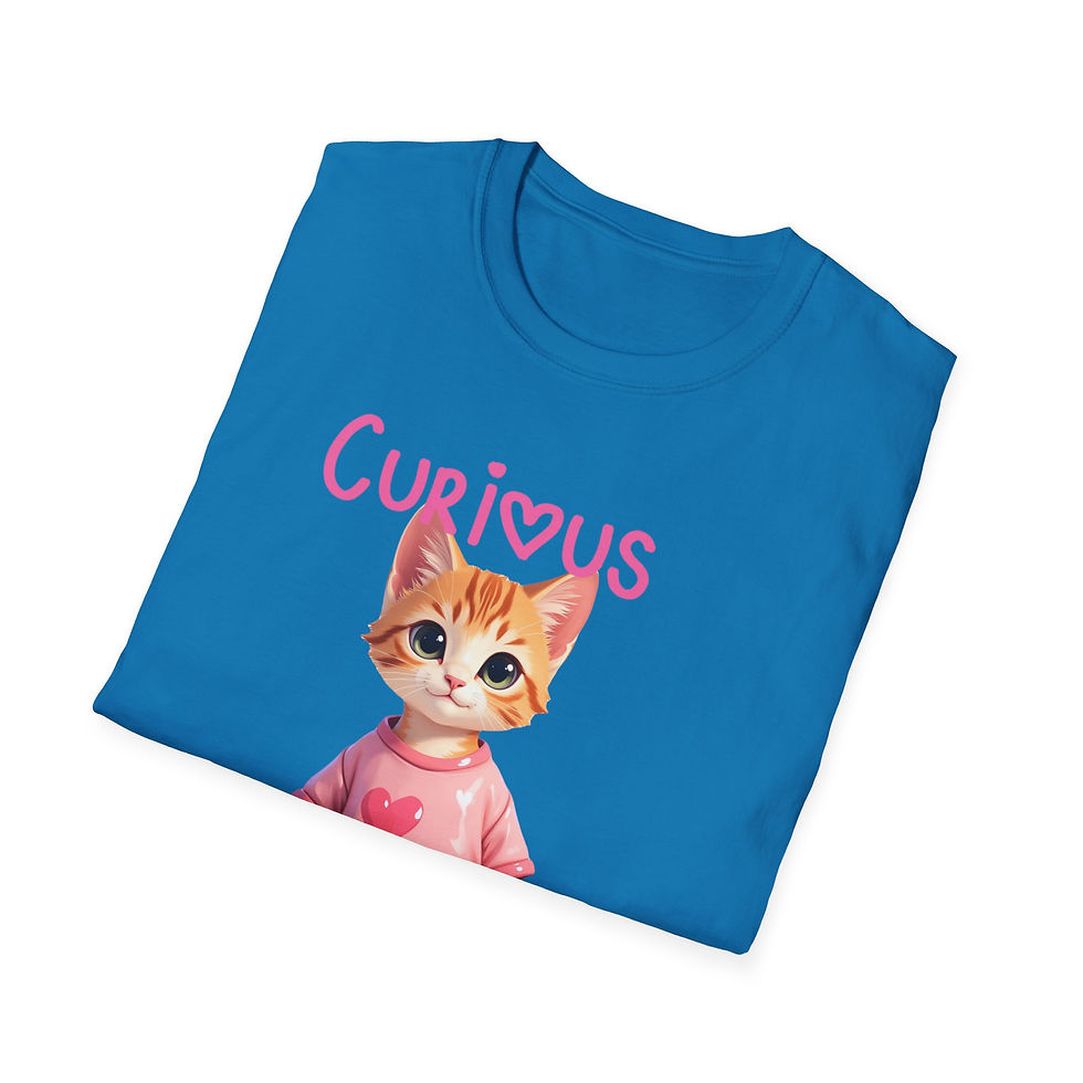 Thumbnail: Curious and Cuddly ADORABLE Cat T-Shirt for Cat Lovers or just cute people