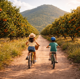 Children riding bikes in the Spanish countryside