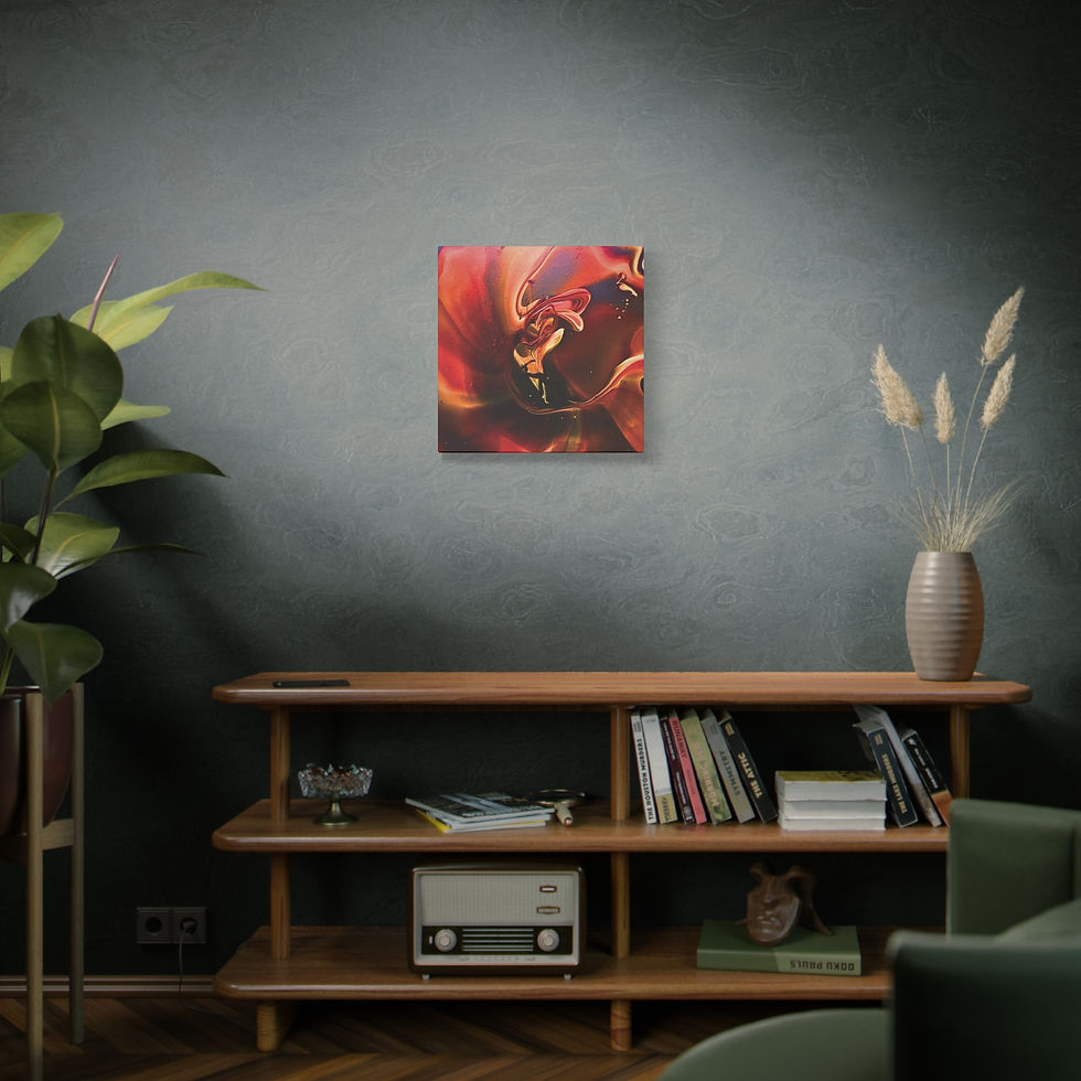 Thumbnail: Hand Painted Abstract Red Floral Fluid Art Fire-Fish Matte Canvas Print 