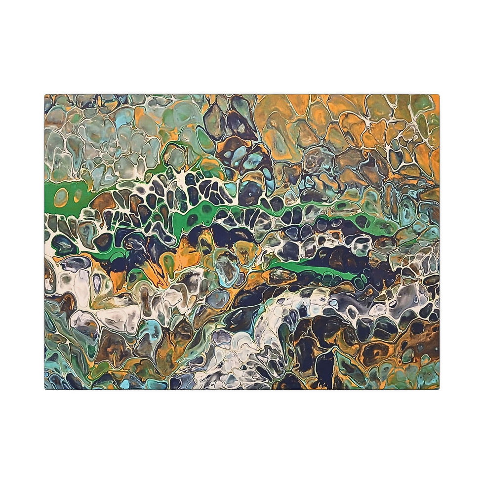 Thumbnail: Abstract Fluid Art Canvas Print of Original | Green Gold Acrylic Pour Painting
