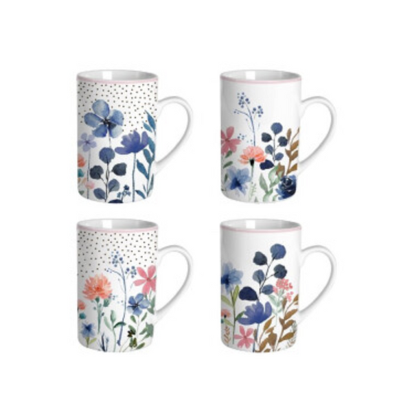 CANECA SELECTA RETA 340ML FLORES AZUIS E ROSA