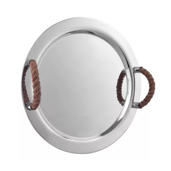 BANDEJA REDONDA DE AÇO COM ALÇAS DE CORDA 35 CM FS
