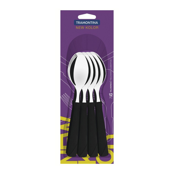COLHER DE MESA PRETA X12 NOVA COLOR TRAMONTINA