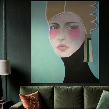 Modern acryl schilderij, hedendaagse kunst, portret van een vrouw met thema identiteit