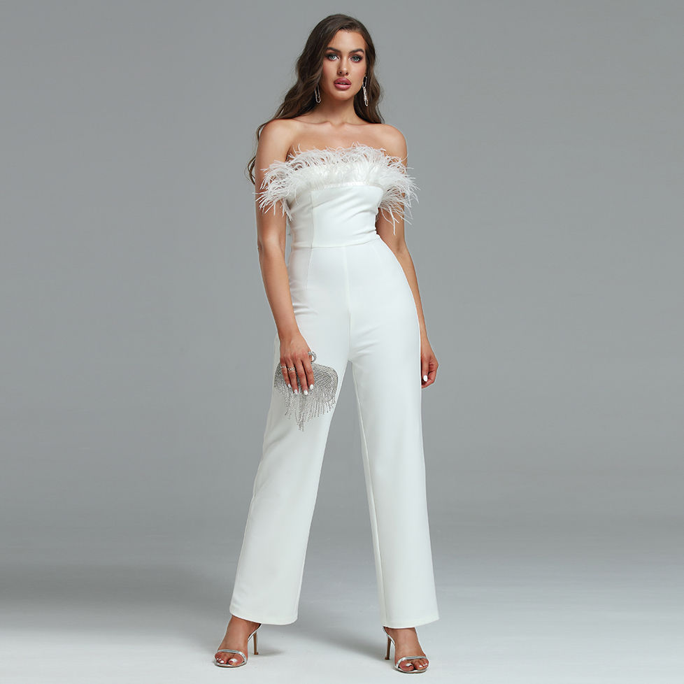 Thumbnail: Strapless Feather Jumpsuit