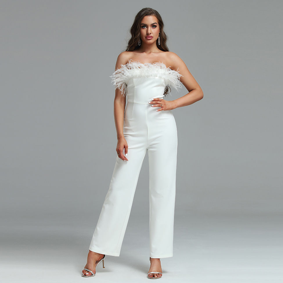 Thumbnail: Strapless Feather Jumpsuit