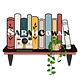 Sarah Cowan's Logo. Book shelf with her name on it