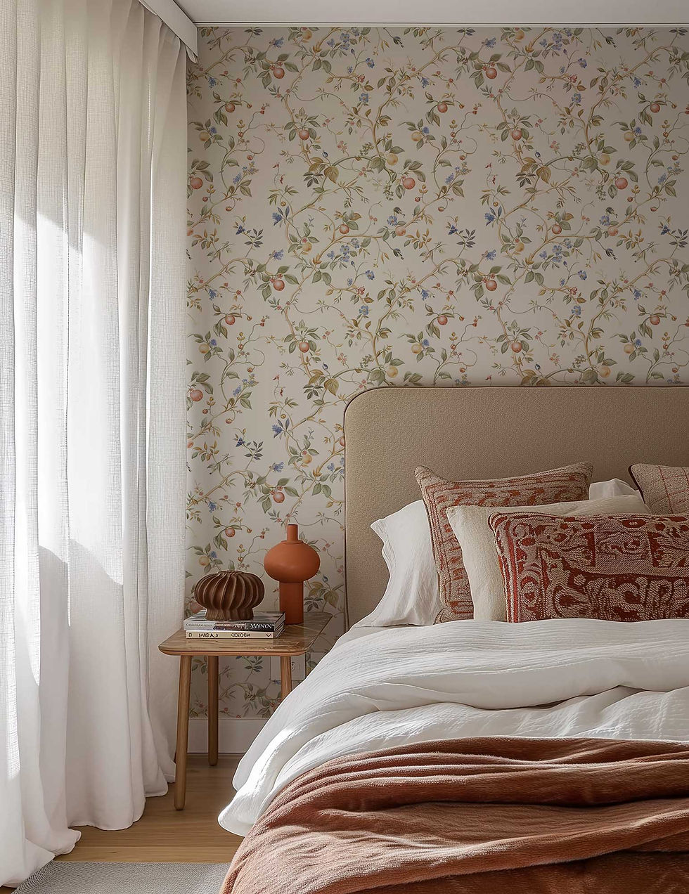 Thumbnail: Self-adhesive mural with vintage cottagecore flower and fruit pattern, perfect for accent walls in bedrooms