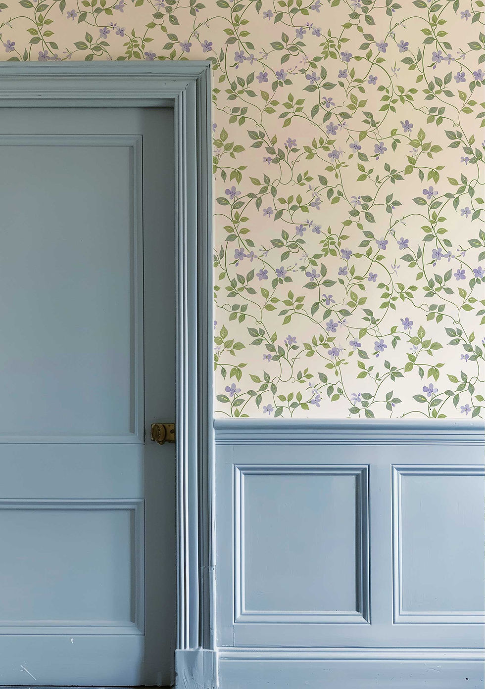 Thumbnail: Unpasted blue and lavender floral wallpaper, ideal for a vintage-inspired decor