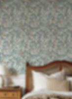 Coastal olive tree leaf wallpaper in light blue minty color
