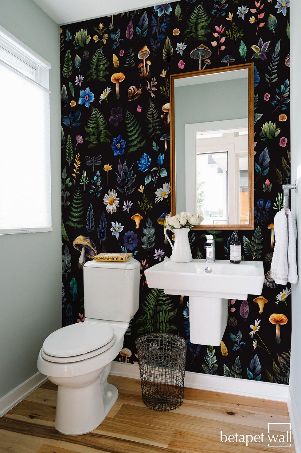 Thumbnail: Dark botanical Mushroom peel and stick wallpaper  for nursery