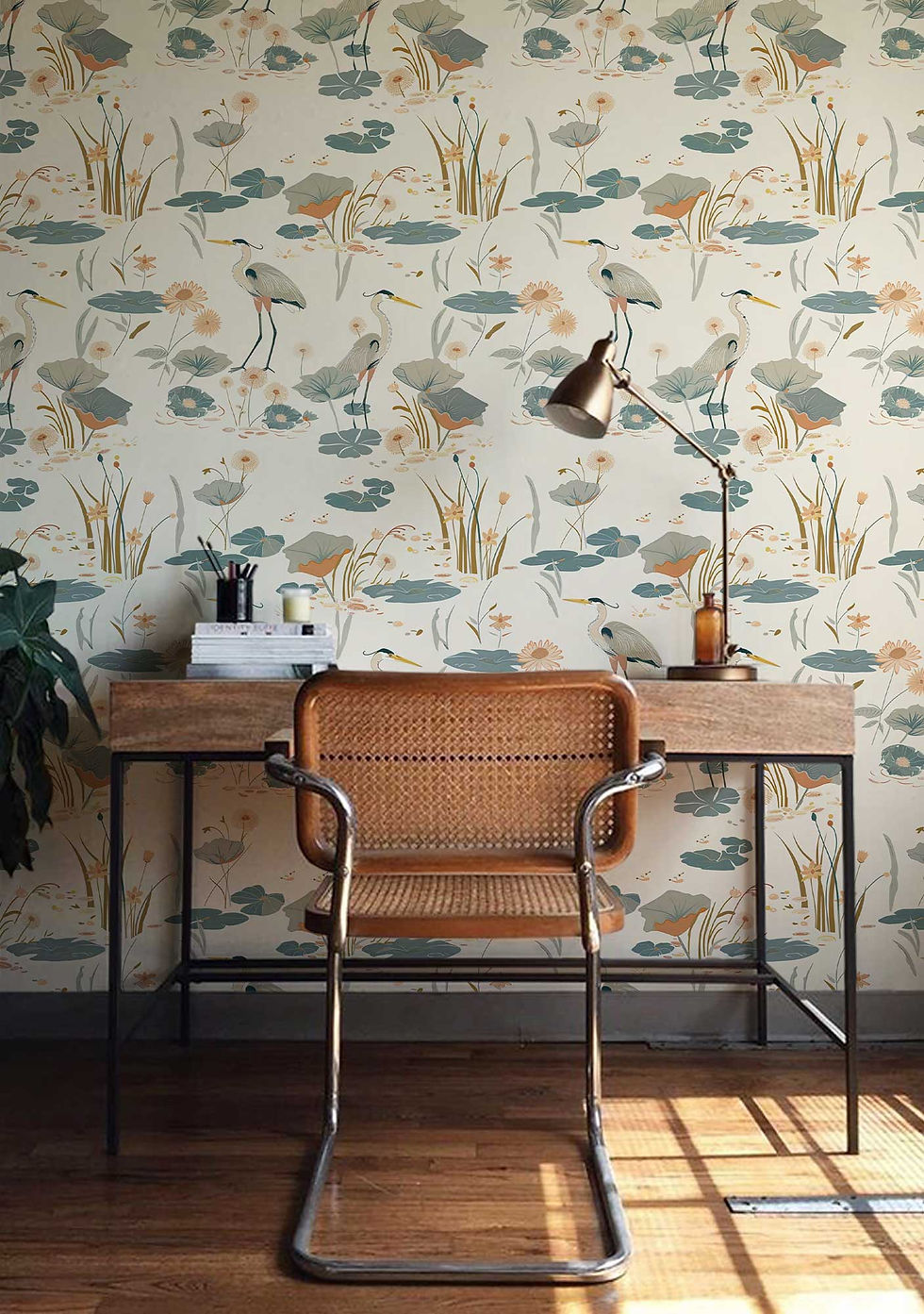 Thumbnail: Mural wallpaper featuring herons in an English garden