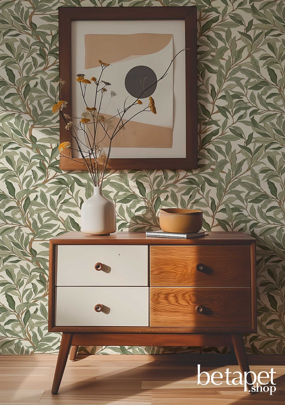 Thumbnail: Botanical retro Leaves wallpaper for living room, bedroom and nursery