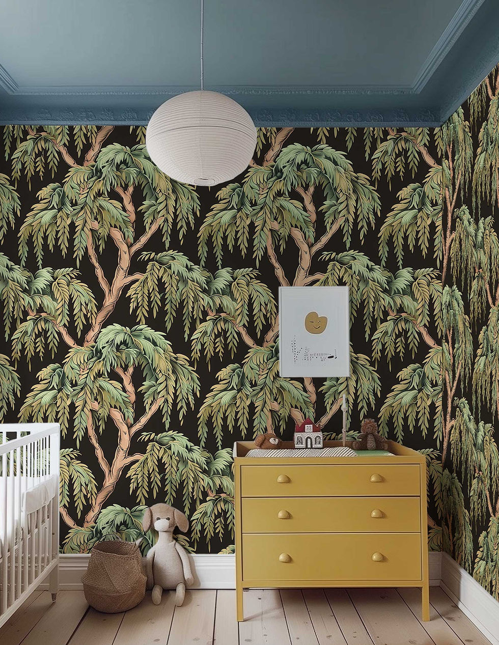Thumbnail: Temporary wall art with dark background and willow tree pattern for sophisticated wall decor