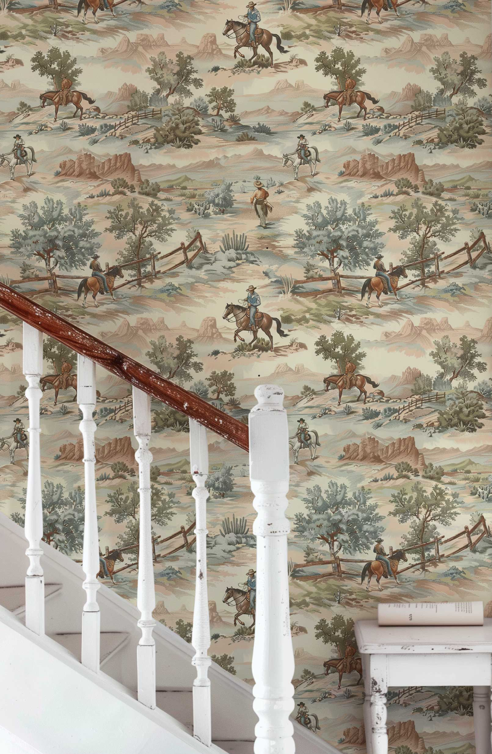 Classic Western Cowboy and Horse Removable Wall Mural PV092