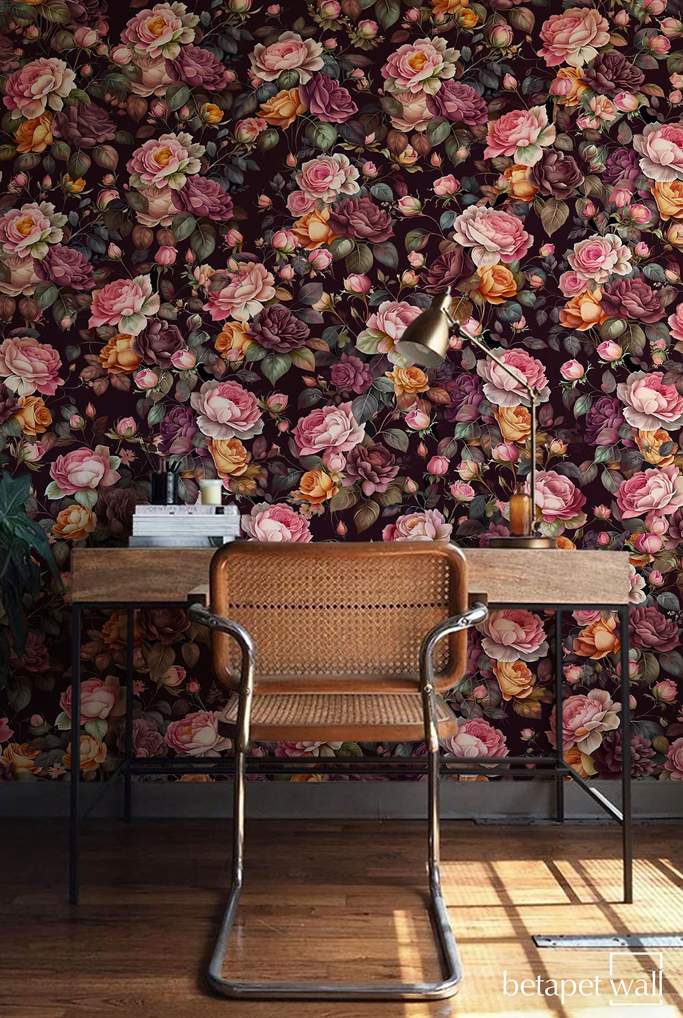 Thumbnail: Dark rose flower self-adhesive wall mural decal for office