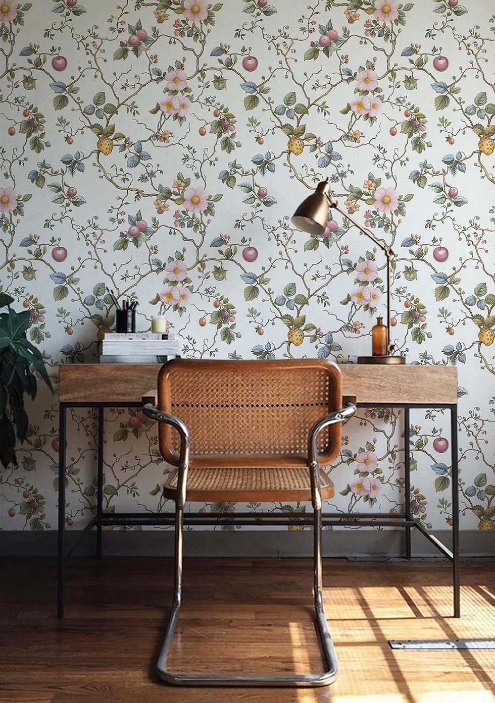 Thumbnail: Modern peel and stick wallpaper showcasing small floral and fruit designs for easy updates in any room