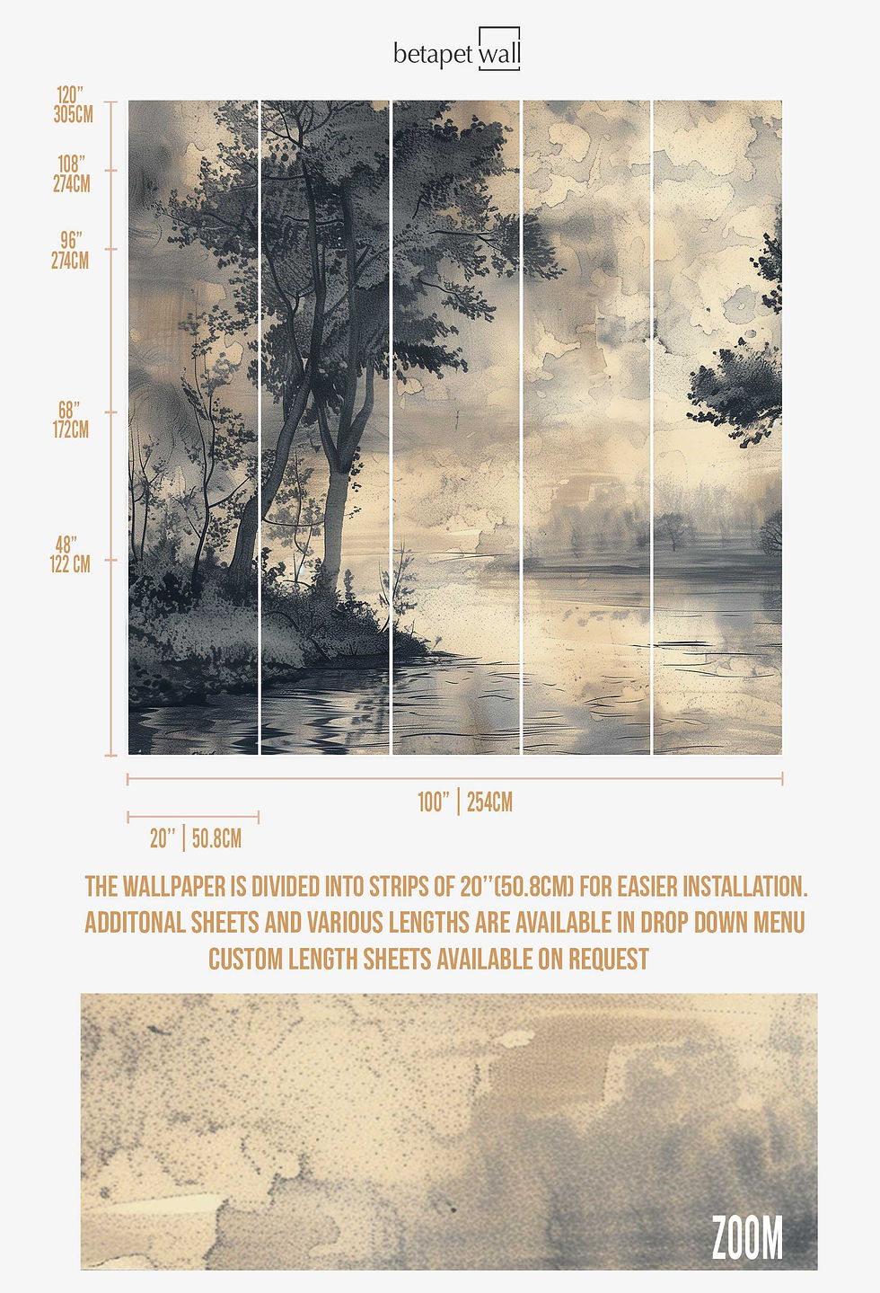 Thumbnail: rental friendly Serene tree and river landscape in peel and stick wallpaper