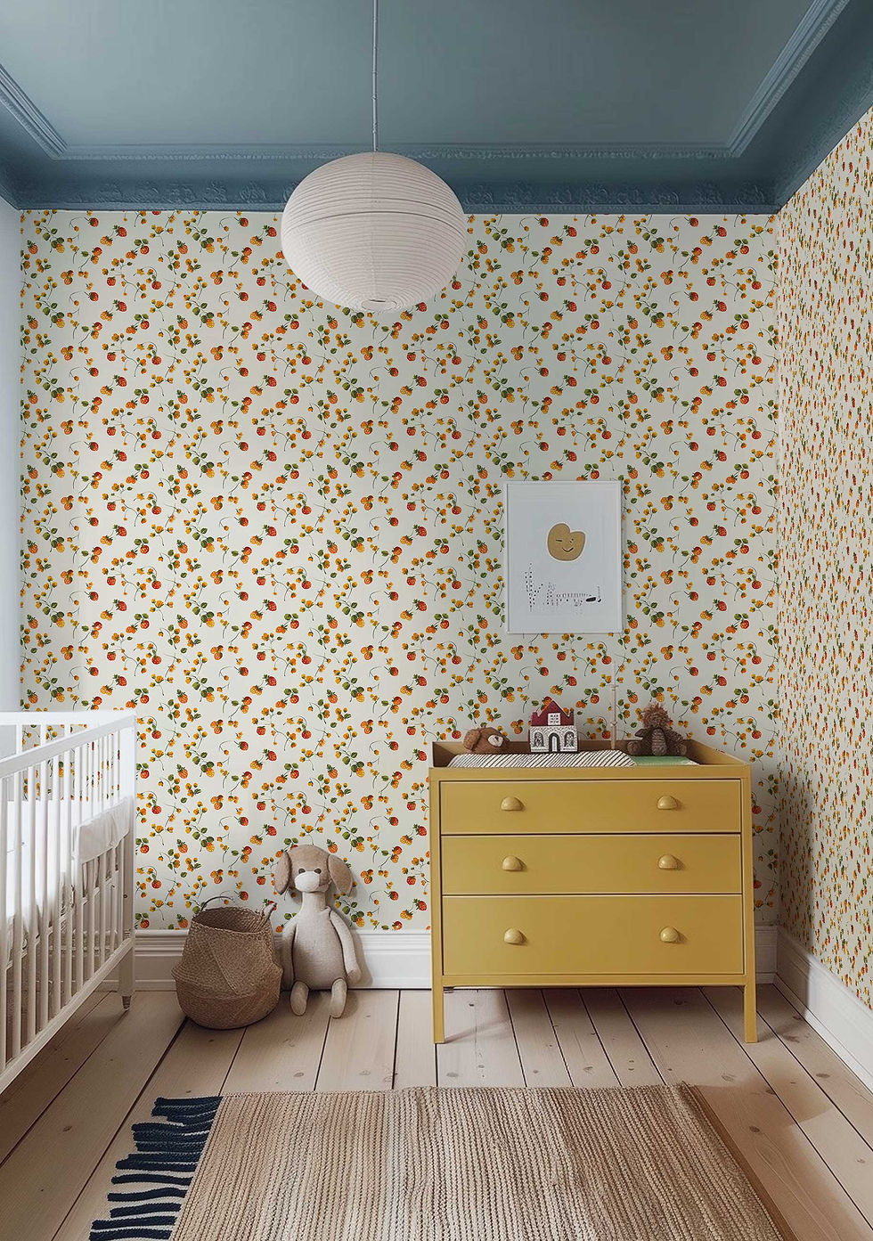 Thumbnail: Mural wallpaper depicting wild strawberries and tiny flowers