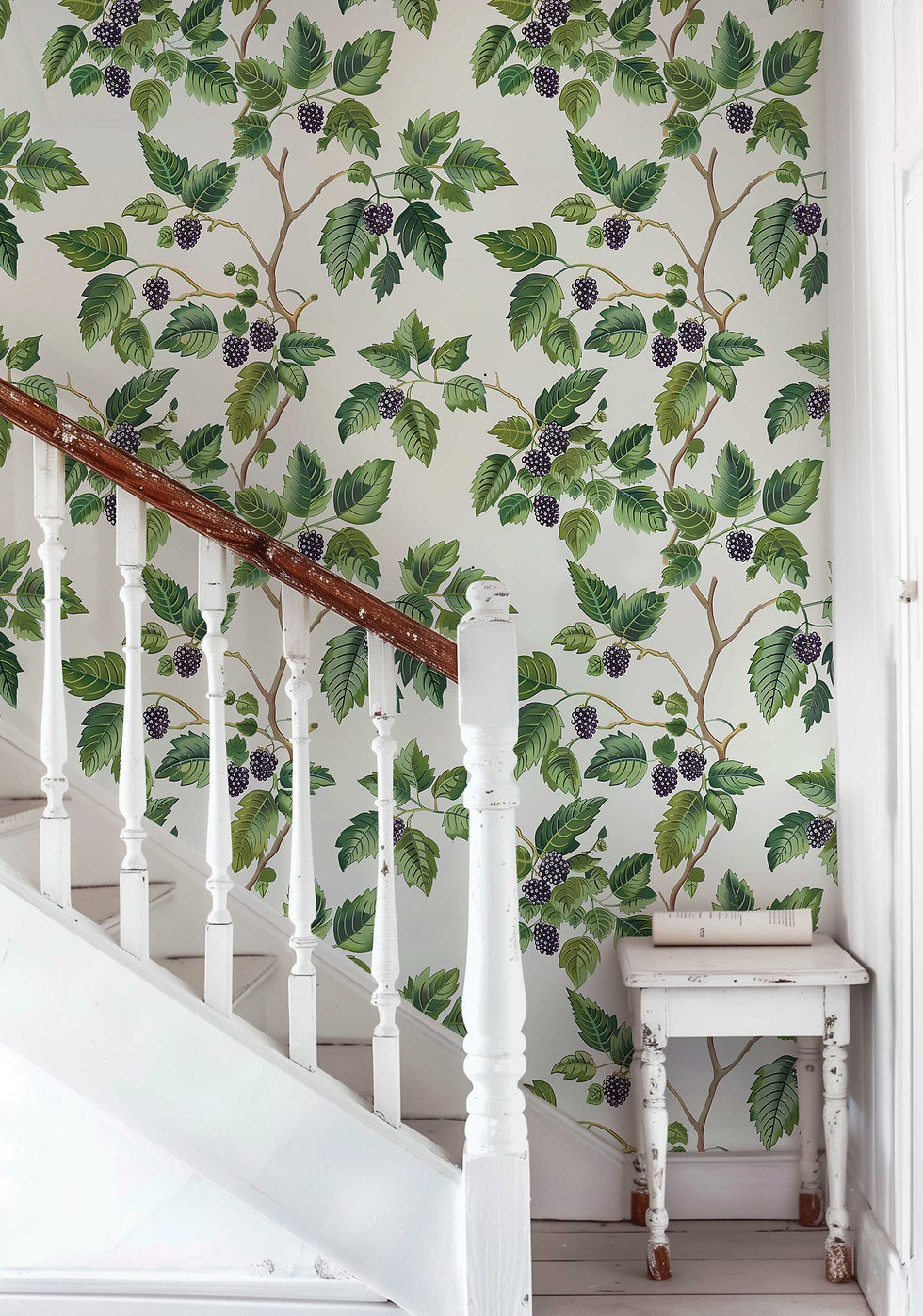 Thumbnail: Modern twist on vintage green leaf and blackberry wallpaper.