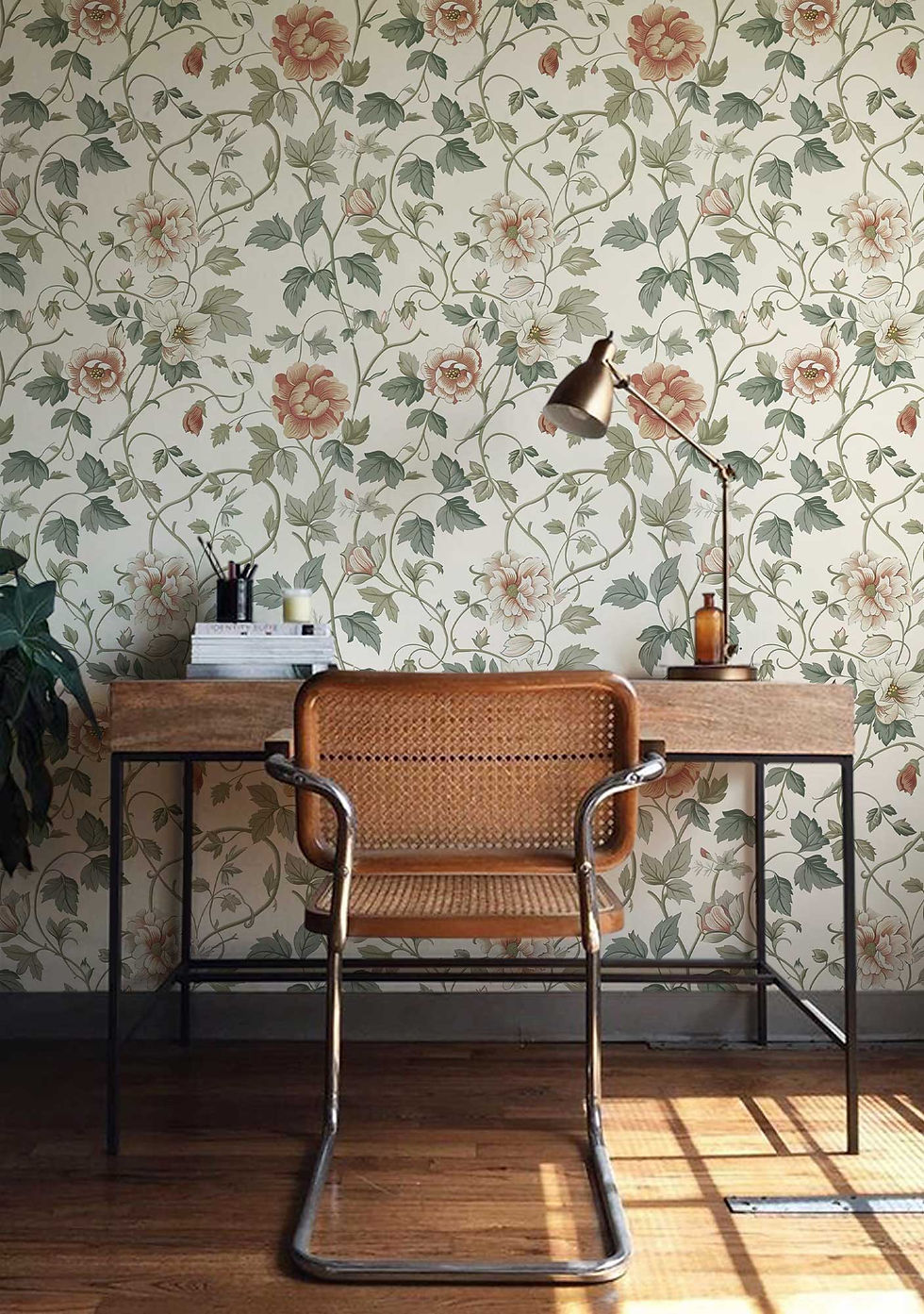 Thumbnail: Modern removable wallpaper with delicate English flowers in soft pastels