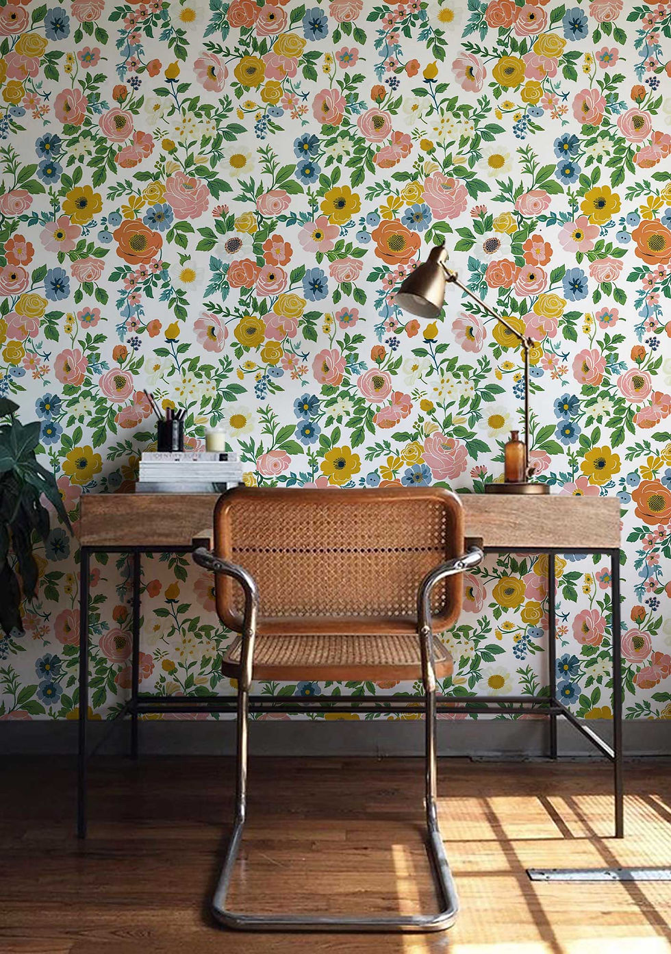 Thumbnail: Unpasted wallpaper with a delightful garden rose pattern in soft pastel tones.