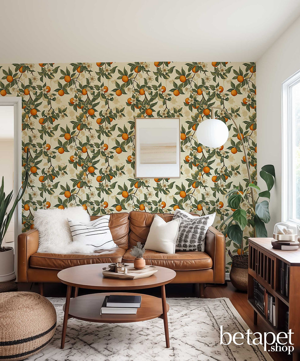 Thumbnail: Classic Living room with vintage removal peel and stick orange blossom wallpaper