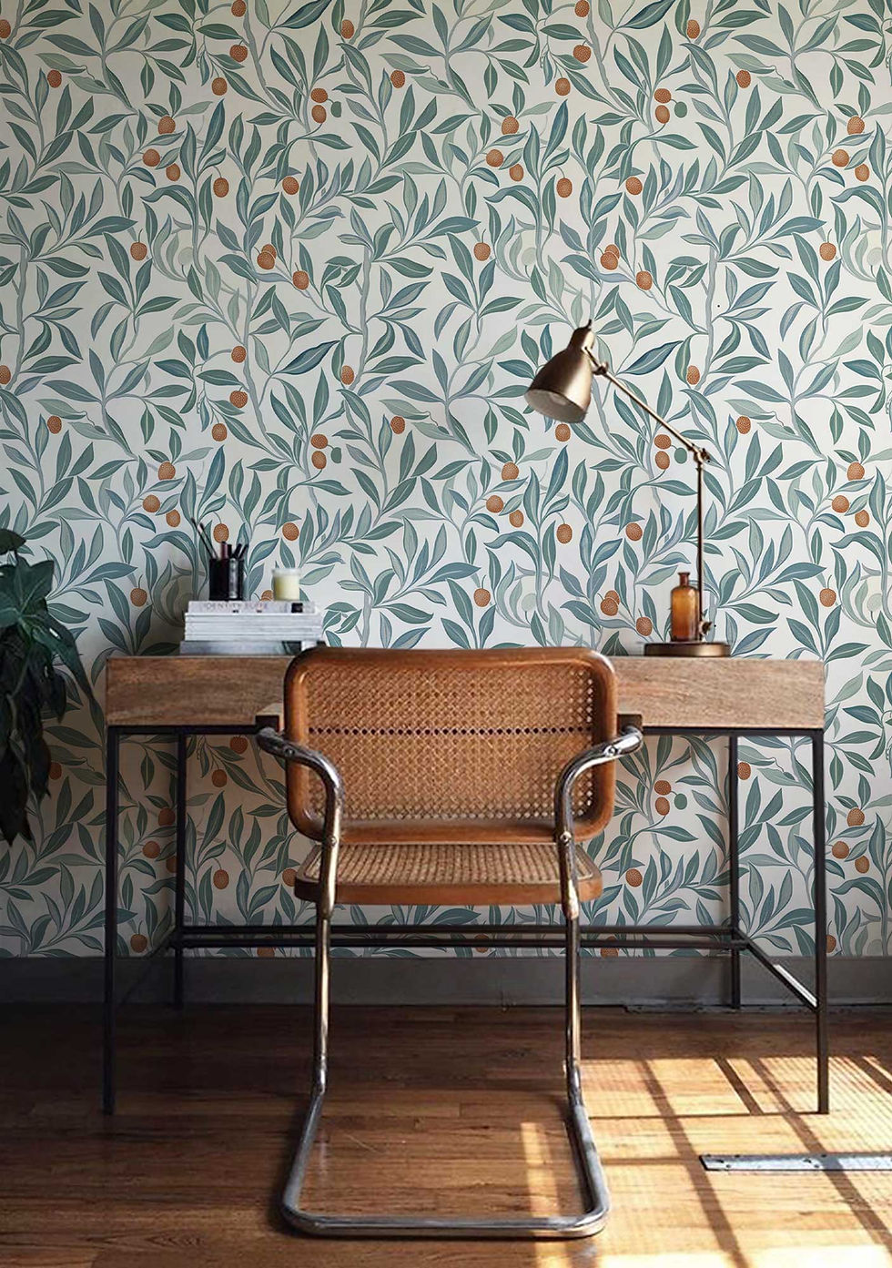 Thumbnail: Wall art featuring minty olive leaf wallpaper