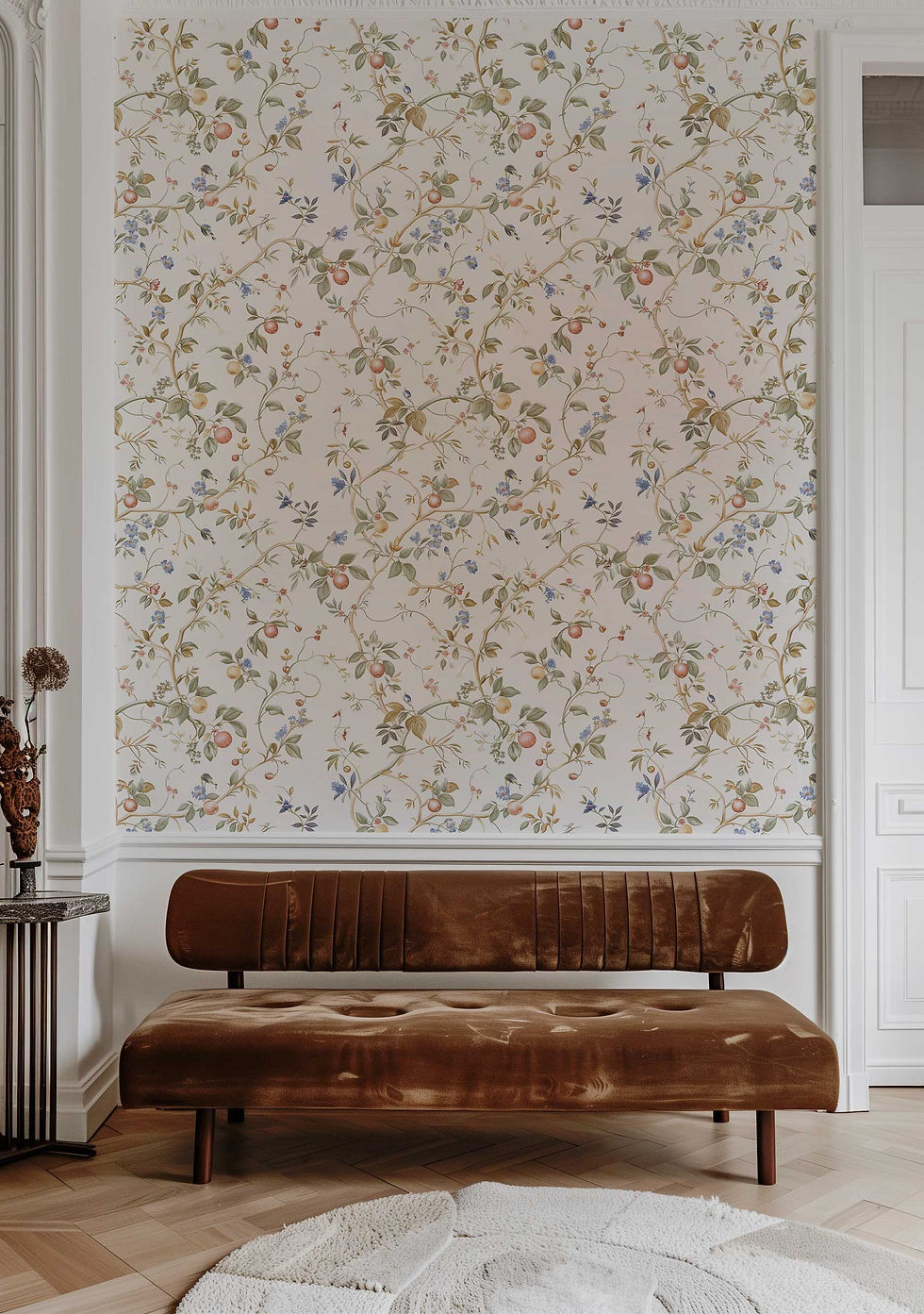 Thumbnail: Removable vintage cottagecore wallpaper with delicate flowers, fruits, and vines for temporary wall decor