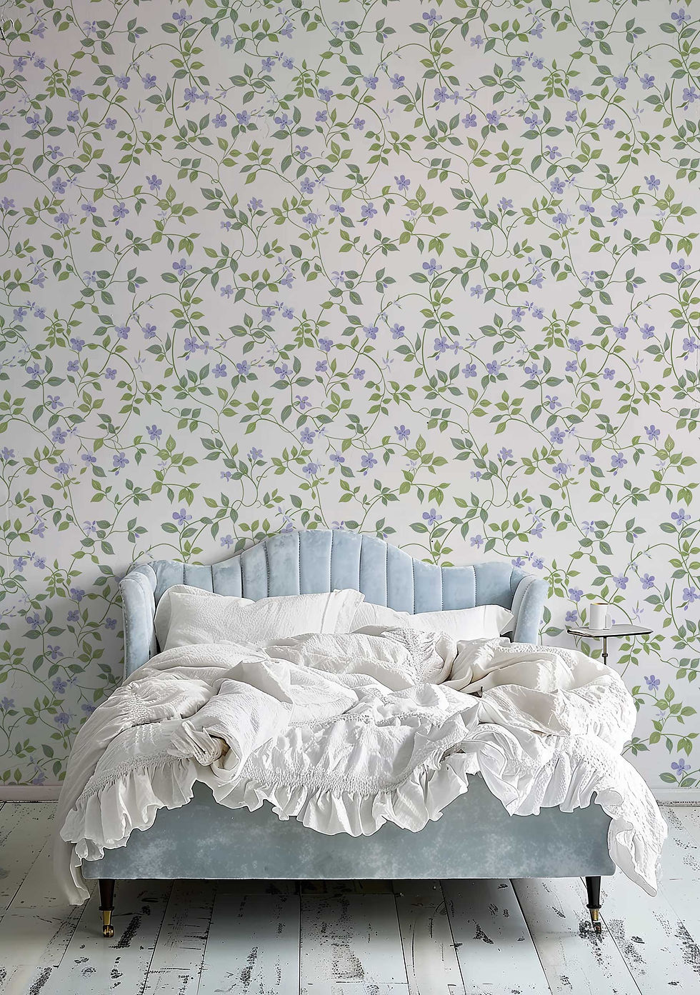 Thumbnail: Peel and stick floral wallpaper with delicate blue vines and lavender flowers, easy to install