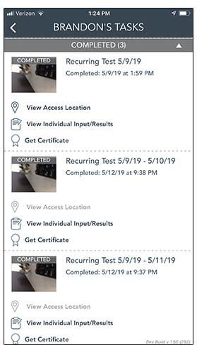 A screen shot showing an individual's specific results for the tasks completed by them.