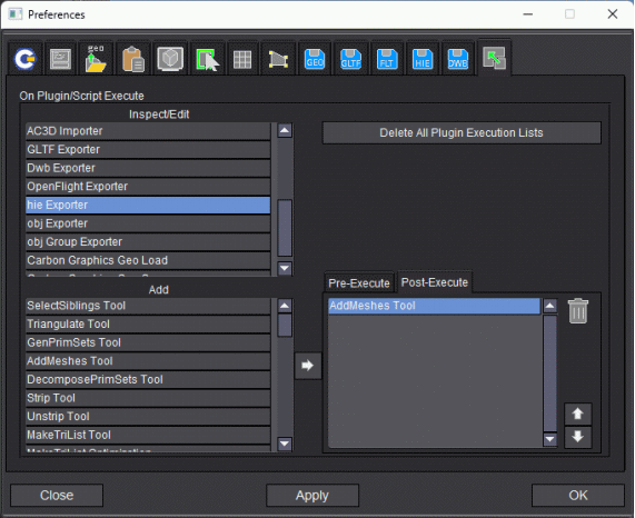 The Post-Execute plugin list for the Hie Exporter