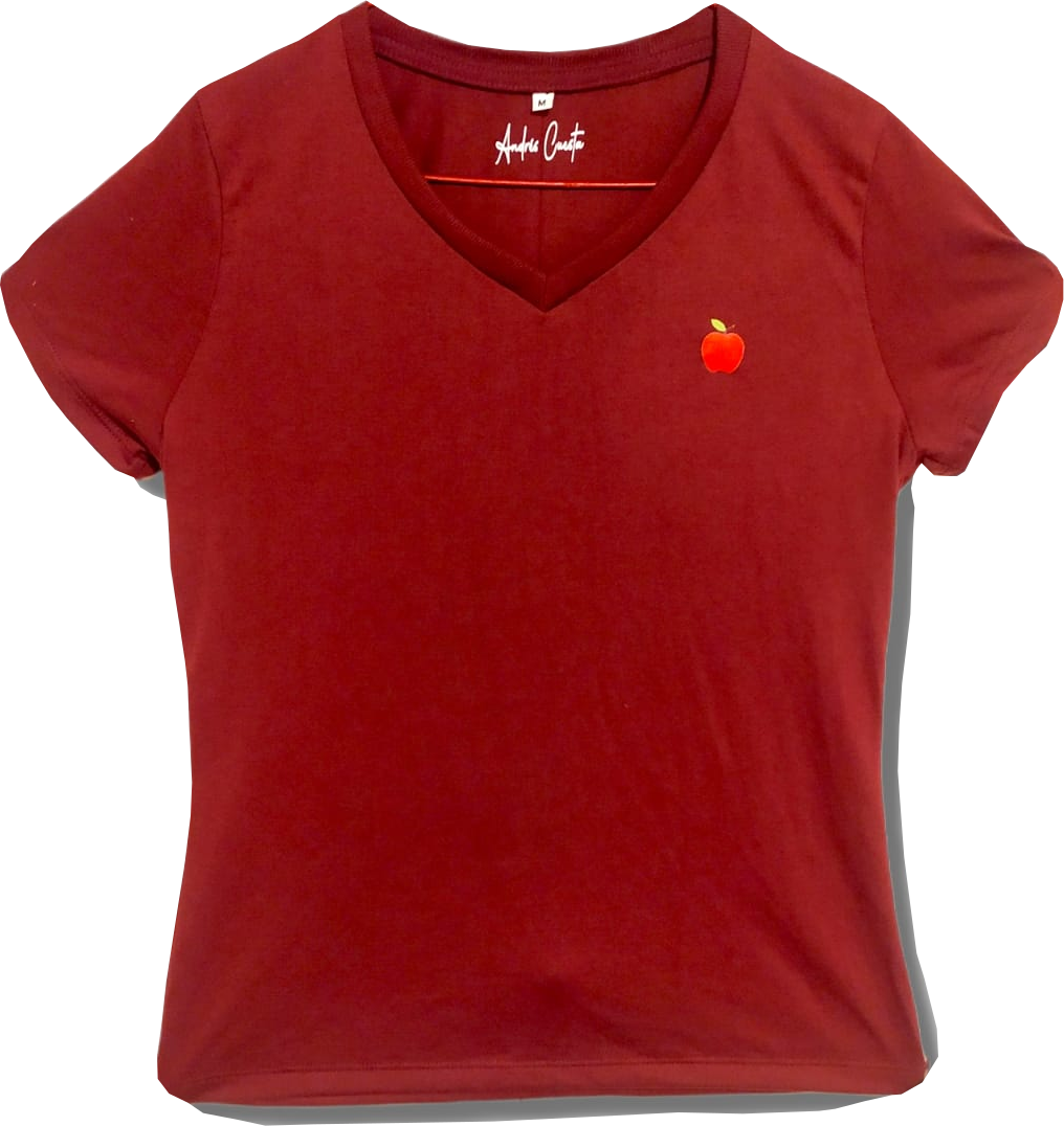 Camiseta Cuello V Mujer Rojo Manzana