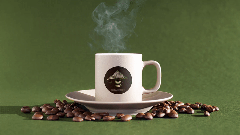 Coffee cup with brand logo and hot steam 