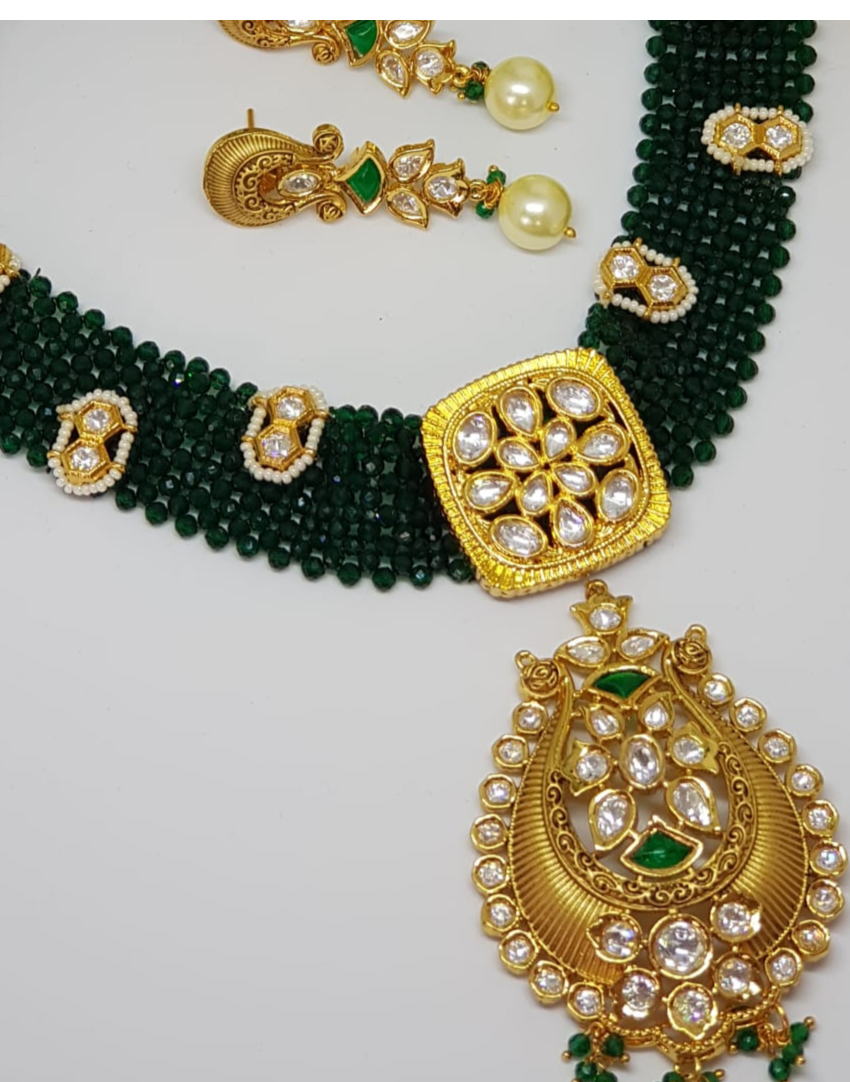 Rajwada Green beads Chokar Necklace